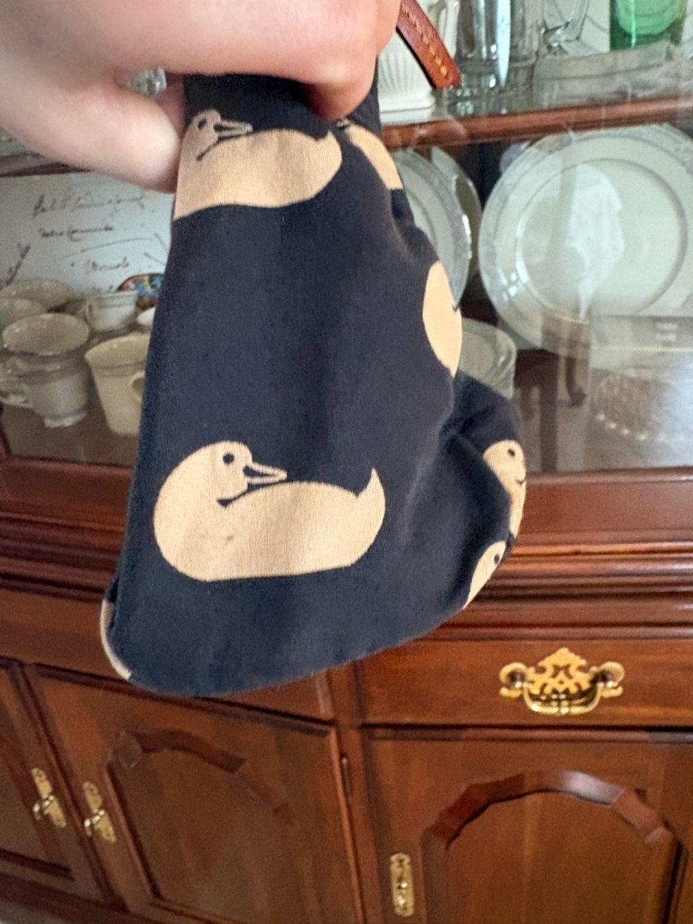 Dooney & Bourke Canvas Victoria Cream Duck Print and Brown Leather Trim - Picture 4 of 14